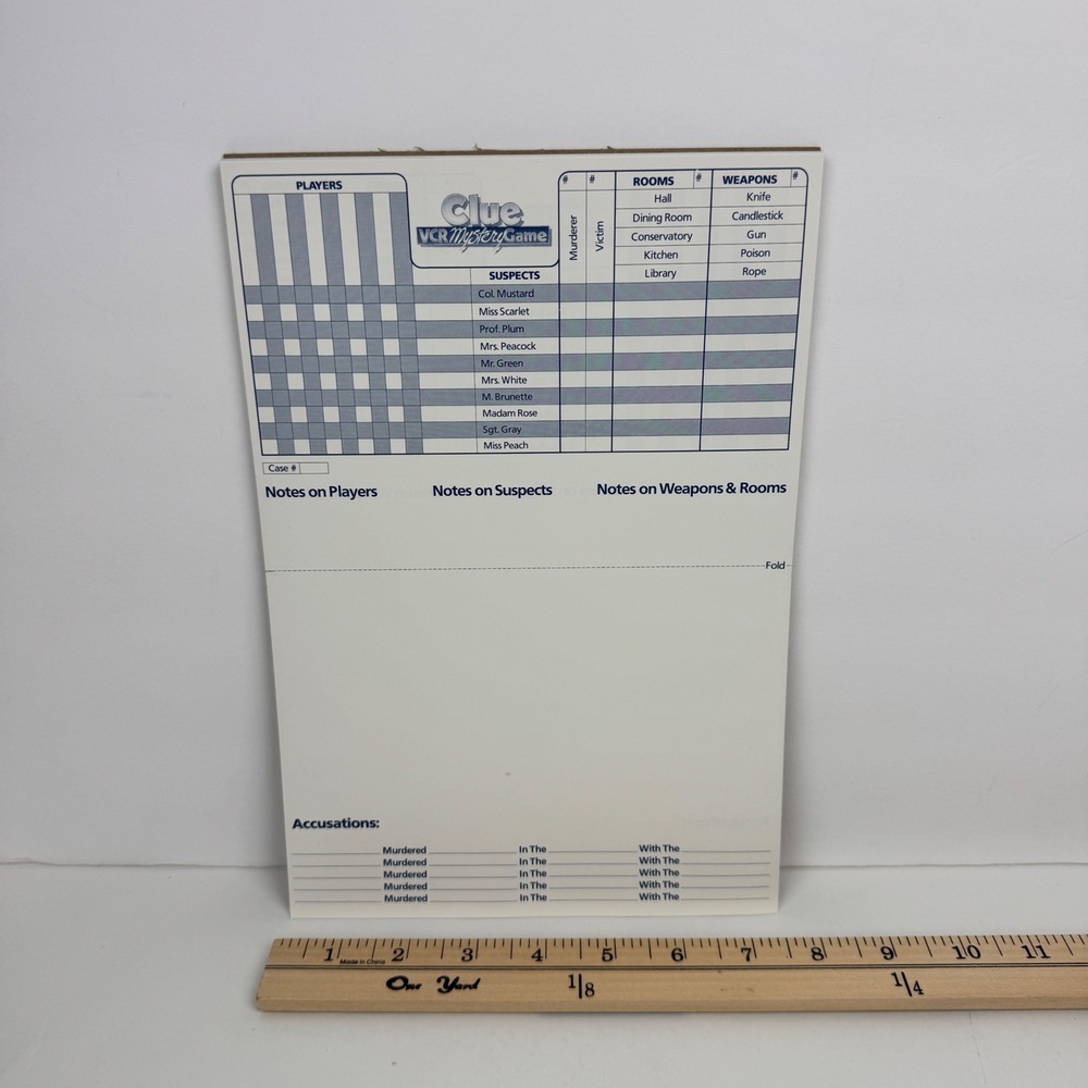Vtg 1985 Clue VCR Mystery Game 29 Replacement Scoresheet Detective Notepad READ